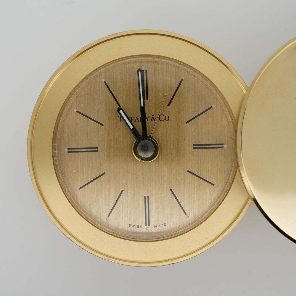 Tiffany & Co Swiss Made Brass Travel Alarm Clock Gold Tone Working (monogrammed) - Picture 6 of 10